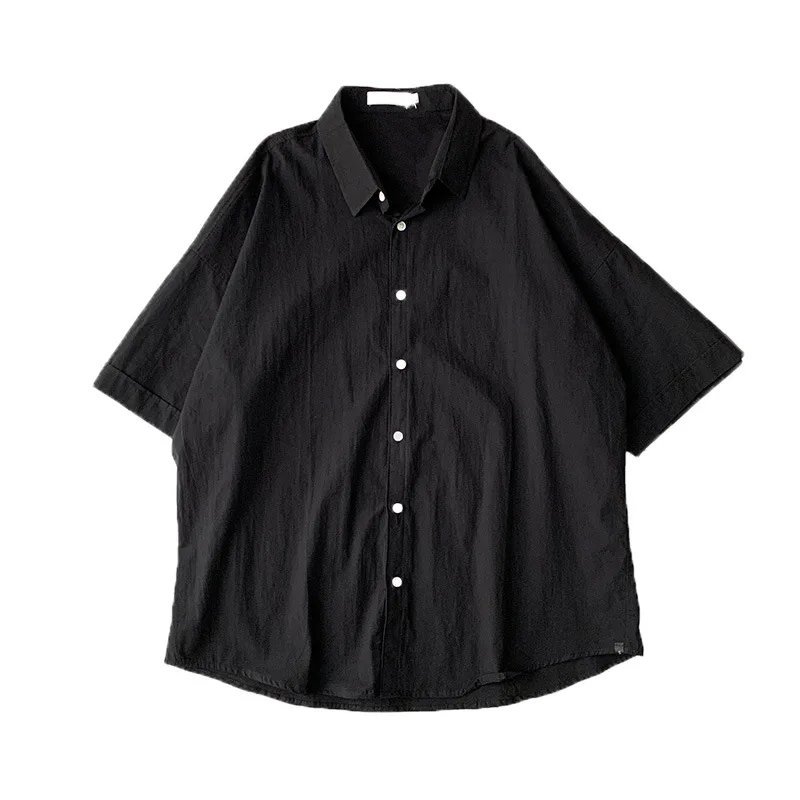 

Рубашка мужская с коротким рукавом, однотонная повседневная с рукавом до локтя, в японском стиле, в стиле Харадзюку, лето