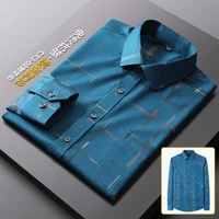 2022 new mens fitted shirt tops daily business casual mens stretch bronzing printed long sleeve shirtsmens shirt