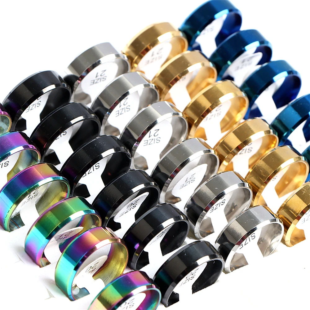 

10Pcs/Lot Trendy Colorful Simple Smooth Frosted Bevel Stainless Steel Rings Jewelry For Women Men Party Gift No Fade