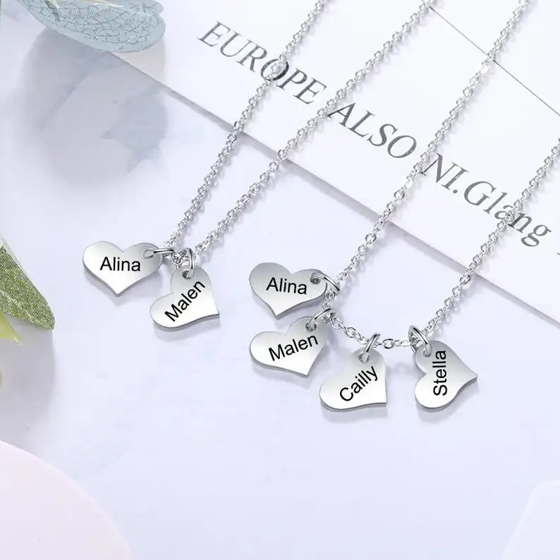 

Personalized Engraving Necklace with 2-5 Hearts Stainless Steel Custom Pendant for Women Family BFF Best Friend Gifts Customized