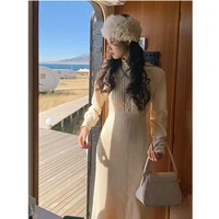 fashion fairy knitted bottoming dress autumn winter women clothing thin gentle versatile midi dress for female casual office