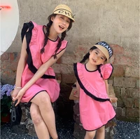mother daughter dress pink 2022 mom and baby matching clothes womens summer dresses for girls child one piece clothing korean