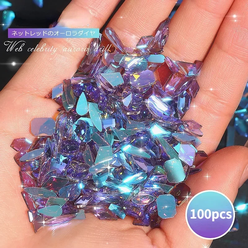 

100pcs Nail Shaped Drill Rhinestones Parts Crystal Drop Rhombus Arrow Colorful Flatback Stones 3D Gems Nails Art Decoration