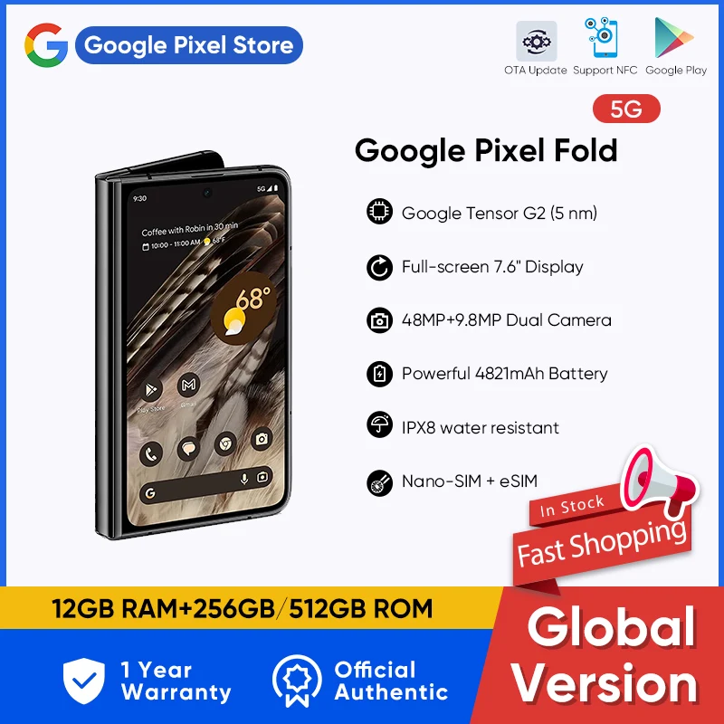 2023 New Arrival Google Pixel Fold Folding Screen Phone Google Tensor G2 OLED Display 120Hz 48MP Camera Android Fold Phone