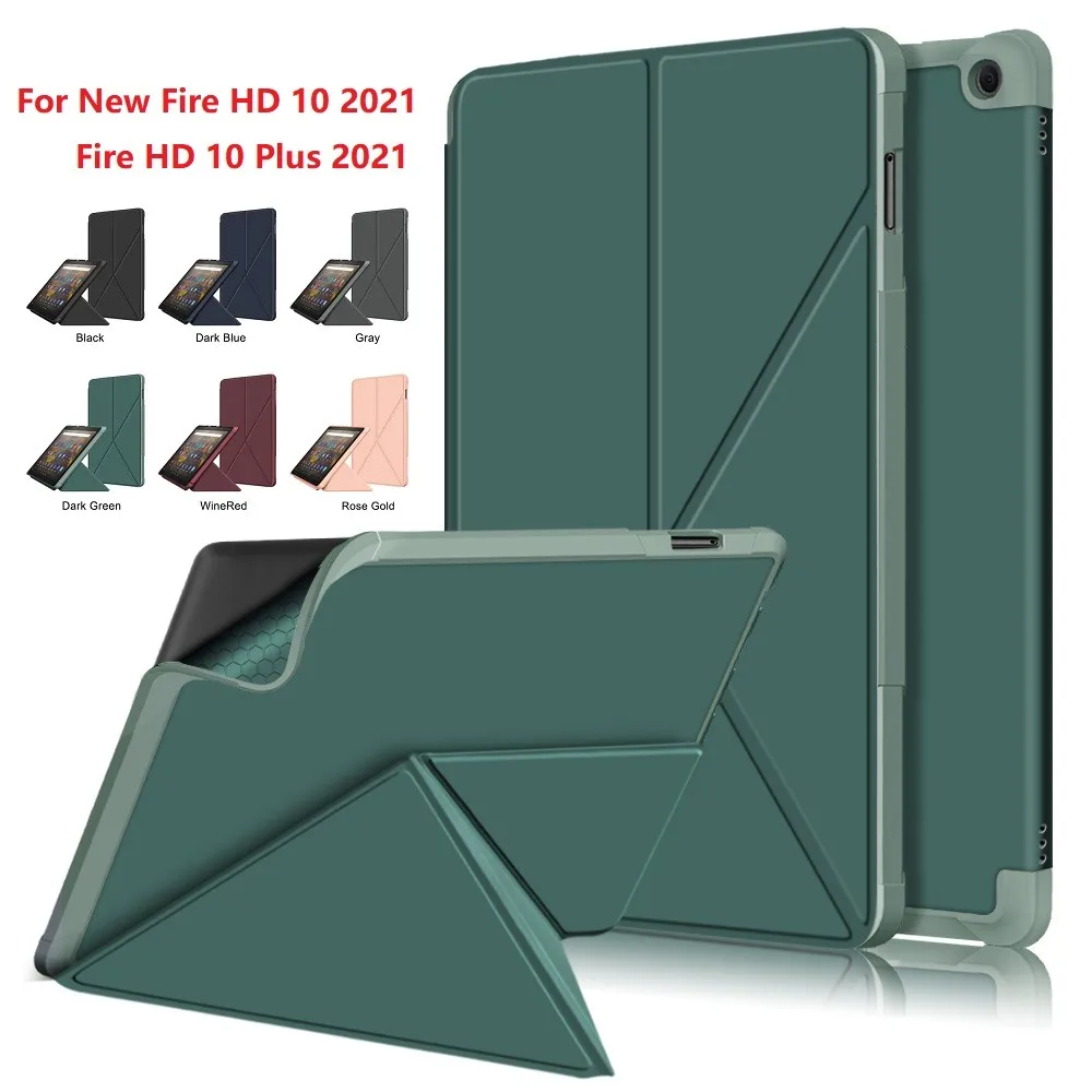 

New Fire HD 10 2021 Leather Case Tri-fold Stand Cover with Auto Sleep Wake UP for Kindle Fire HD 10 Plus Smart Cover