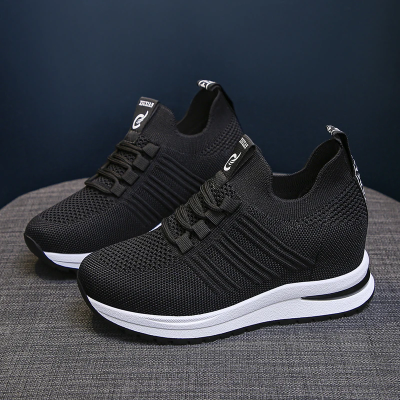 

New Women Summer Mesh Platform Sneakers Trainers White Shoes High Heels Wedges Outdoor Shoes Breathable Casual Shoes