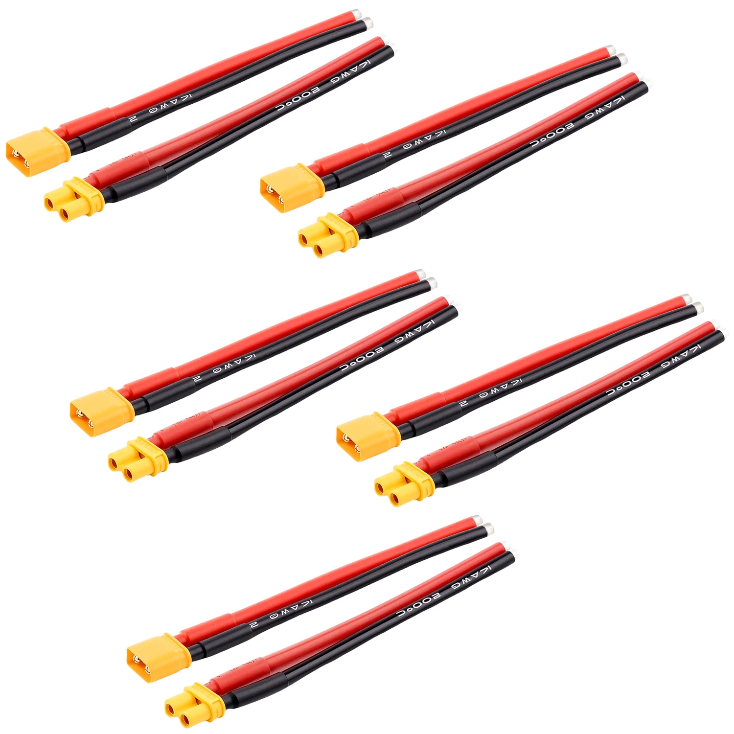 Фото Комплект из 5 пар разъемов Amass XT30 (100 мм) с кабелем 14AWG из силиконовой проволоки для RC Lipo аккумуляторов, FPV, RC машин и лодок №1