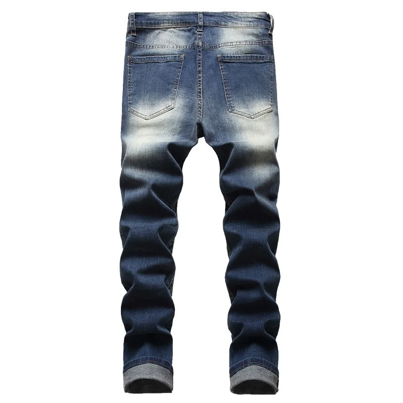 

2022 Top Autumn Spring Men's Streetwear Hip Hop Punk Stretch Skateboard Moto Bike Jeans Trendy Straight Denim Trouers