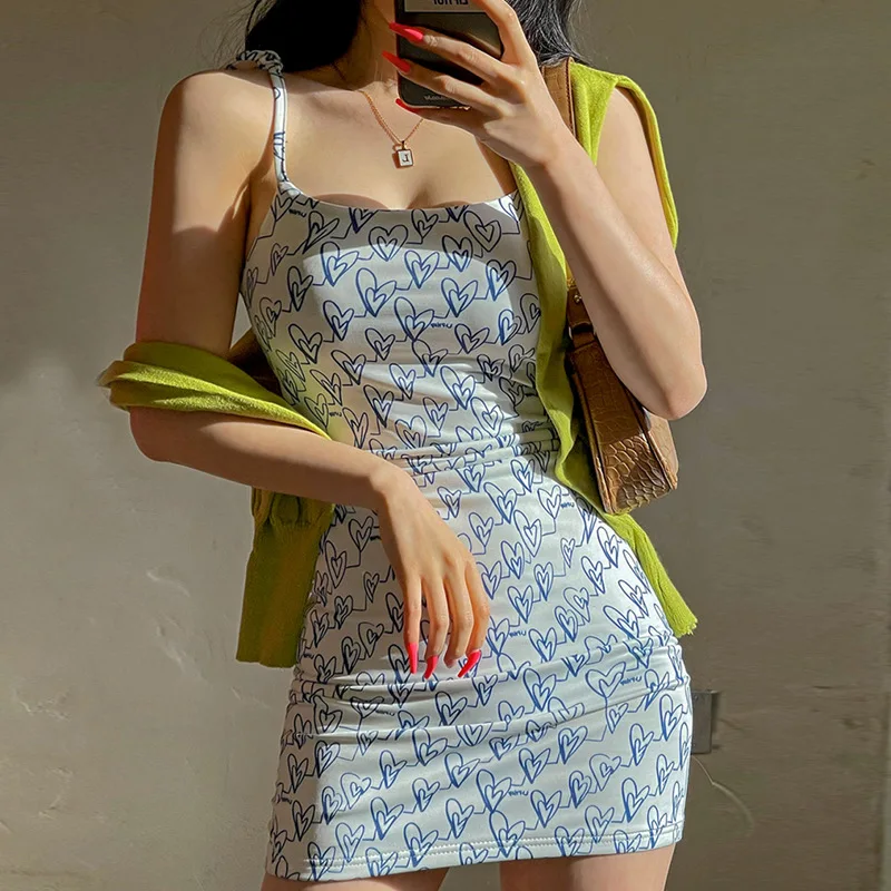 

2022 New Summer Sexy Printed Sleeveless Tight Dress Fashion Suspender Club Casual Dress Girl