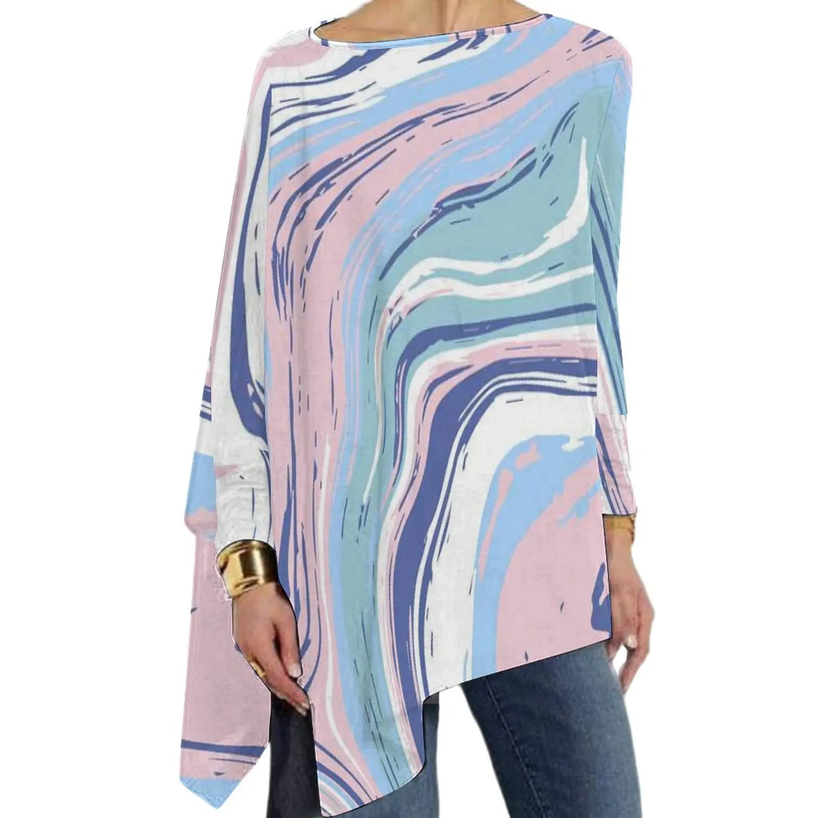 

Marble T-Shirt Colorful Abstract Aesthetic Long-Sleeve T-Shirts Casual Big Size Tees Women Graphic Clothing Gift Idea