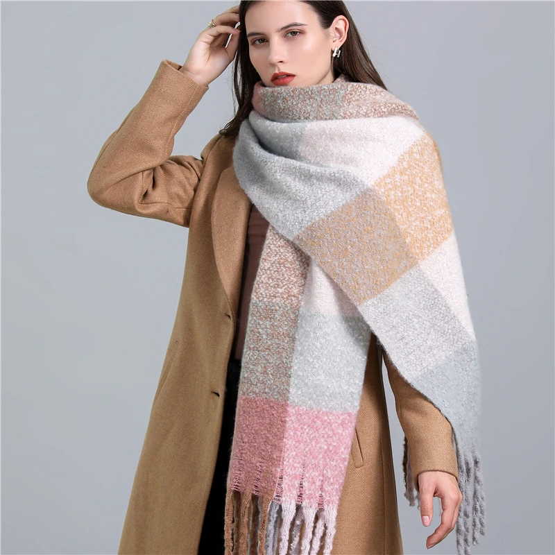 2022 брендовый кашемировый тёплый шарф-шаль, женское плотное зимнее одеяло с принтом, Женский хиджаб с круглым вырезом, женская одежда