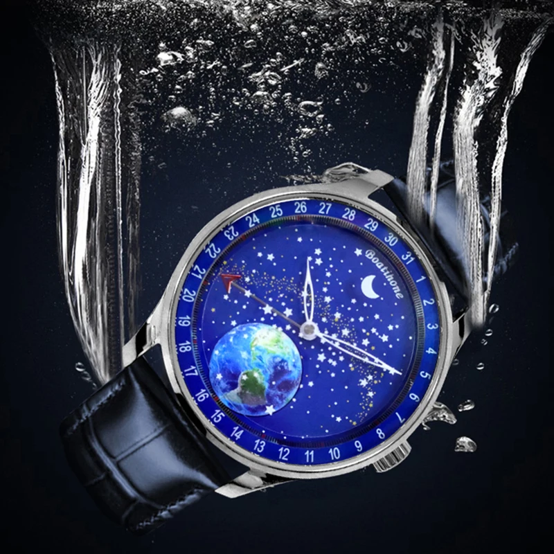 Купить Новинка 2022, часы Moon Leather Japan Miyota8215 Move Men T автоматические мужские часы со звездным небом и циферблатом, роскошные механические наручные часы с ...