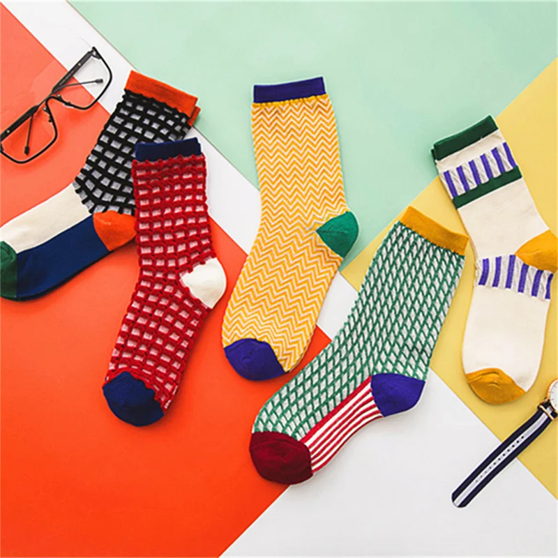

Female Pattern Socks In Tube 3D Checkered Colorful Irregular Cotton Socks Checkerboard Socks Geometric Checkered Socks