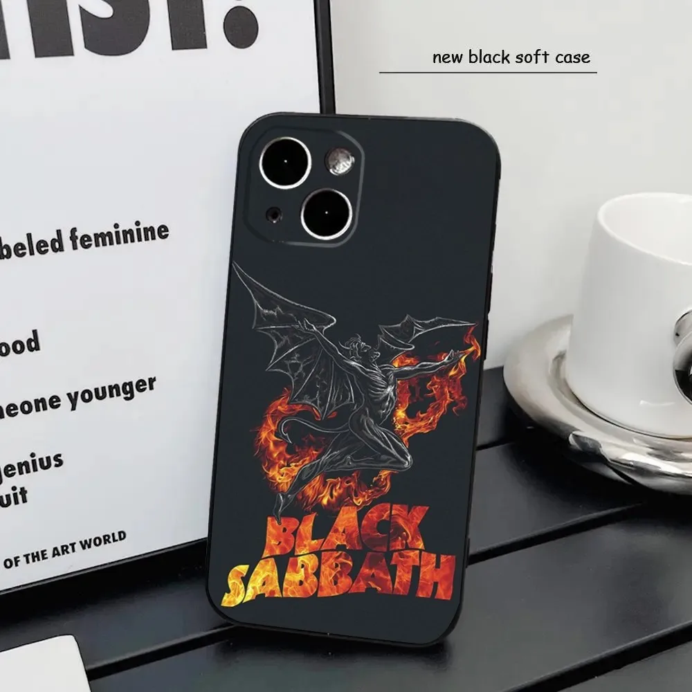 B-Black S-Sabbath S-Smart Phone Case For iPhone16 15 14 13 12 Mini 11 Pro XR X XS MAX 7 8 Plus Silicone Cover Soft Black
