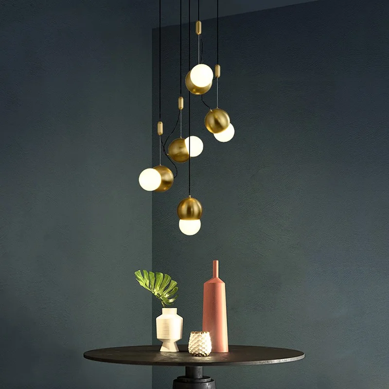 

Роскошная медная подвесная люстра, креативная стеклянная лампа в стиле постмодерн для столовой, спальни, бара, кафе, ресторана