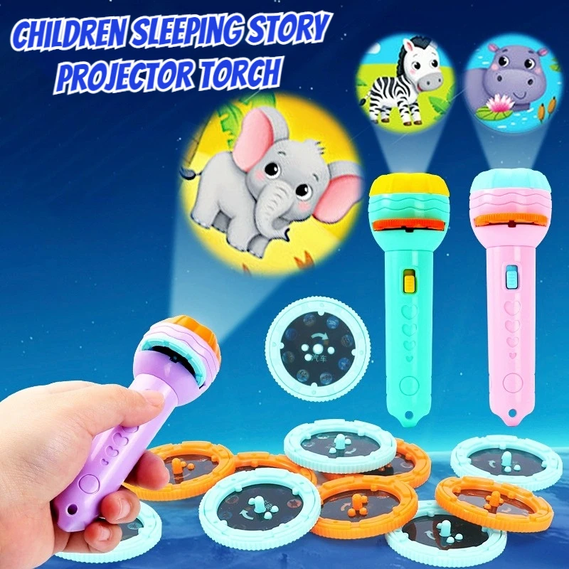 

1set Projector Flashlight Kids Children Sleeping Story Projector Torch Lamp Cute Night Light Early Education Toy Birthday Gift