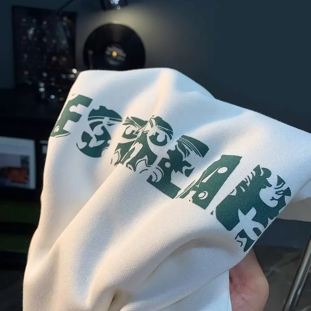 Мужская хлопковая толстовка с длинным рукавом белая футболка круглым вырезом и