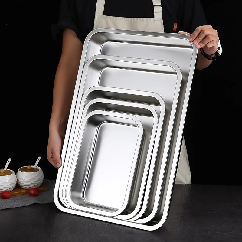

Baking Cake Bakeware Stainless Steel Fruit Trays Rectangle Food Dish Biscuits Vegetables Storage Plates Bread Pans Kitchen