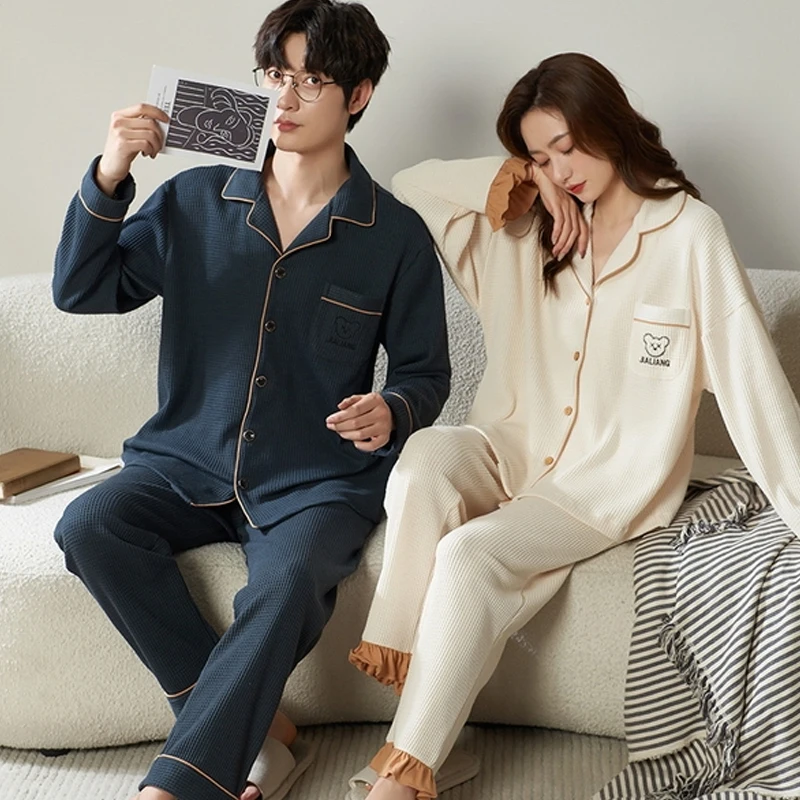 QUHENG Couple Pajama Sets for Mens Cotton Autumn Winter Loungewear Nightwear Long Sleeve Sleep Pajamas Men Sleepwear Women's