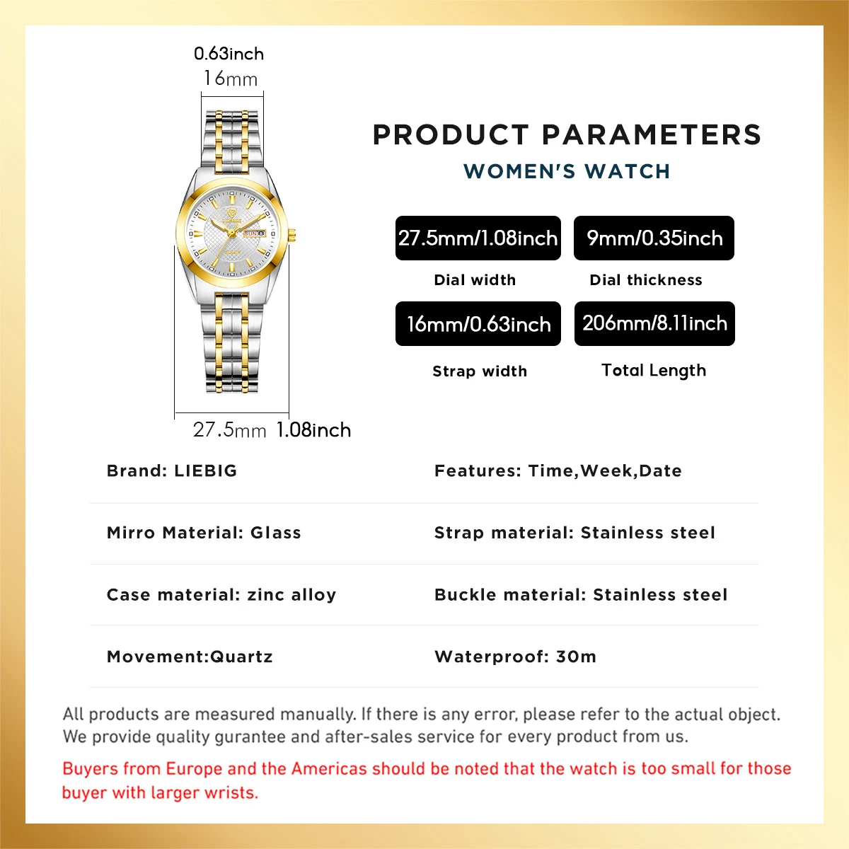 LIEBIG элегантные часы из нержавеющей стали модные с датой роскошные