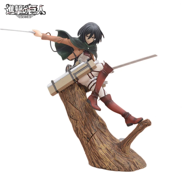 

29cm Attack on Titan Ackerman Mikasa Levi Tree Stump Scenes Statue Animation Battle Ver. Action Figure Model Toys for Kids Adult