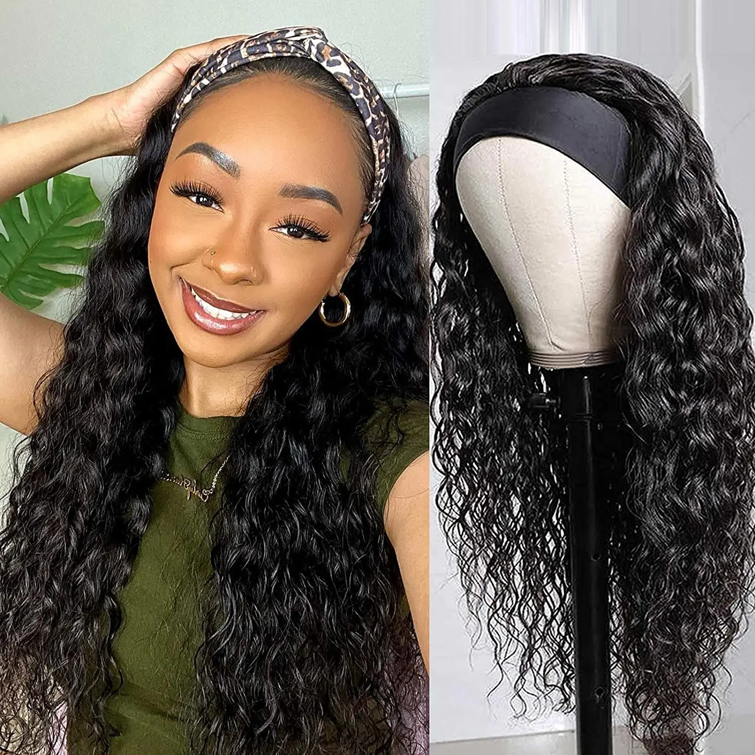 

Kinky Curly Headband Wigs Long Wavy Headband Wig for Women Synthetic Wig for Black Women 22 24 26 28 30 inch