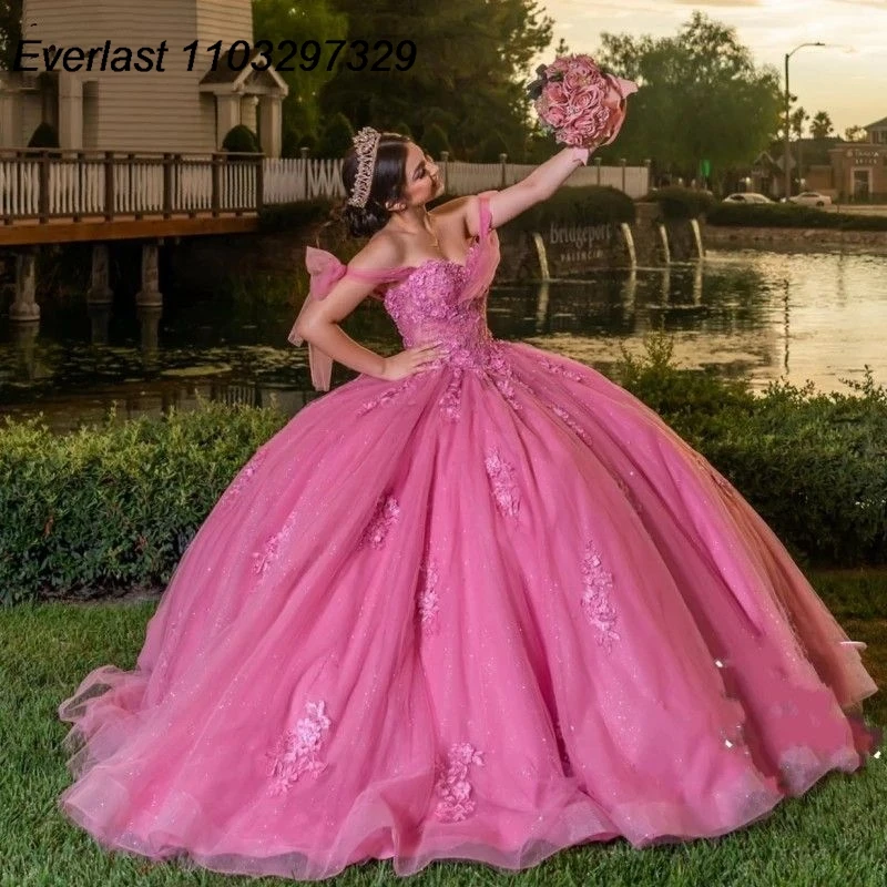 Розовое Бальное Платье EVLAST для девушек бальное платье с 3D цветочной аппликацией