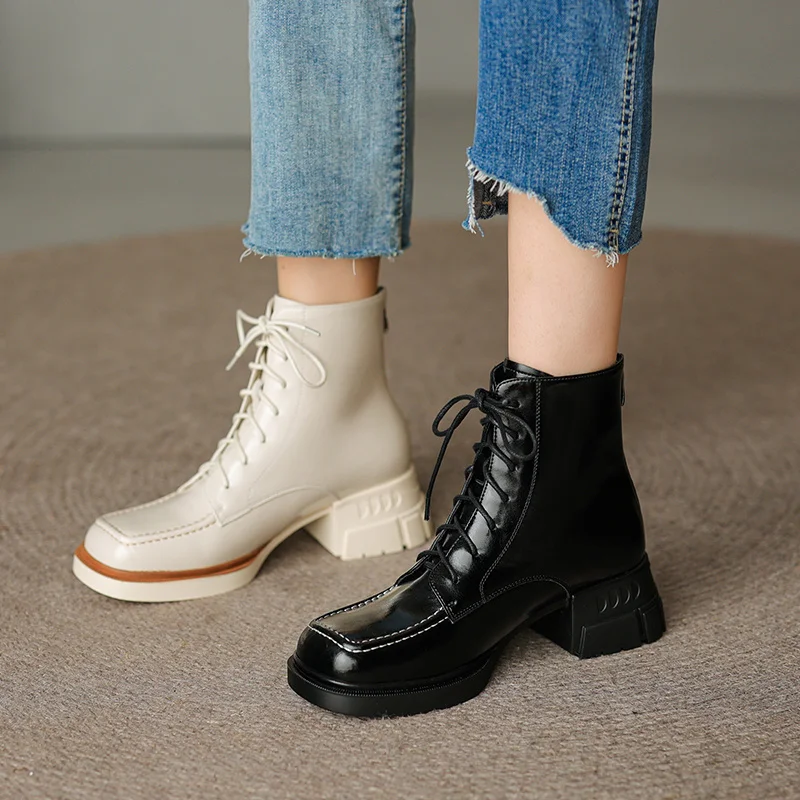 

2022 Autum/Winter New Women Shoes Women Boots Cowhide Platform Heel Boots Ankle Boots Thick Heel Heels Chunk Heel