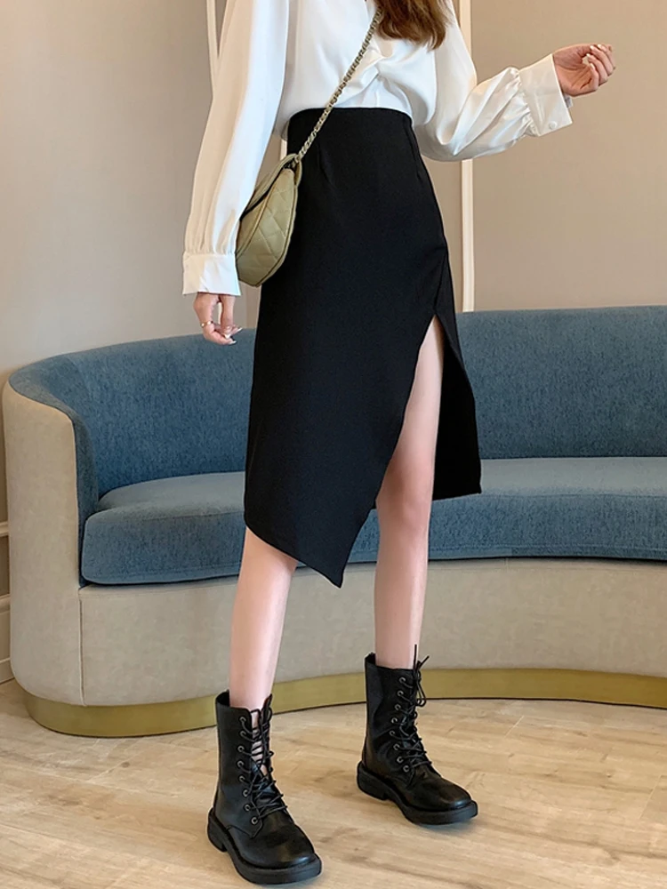 Откровенная открытая юбка новая ассиметричная черная с разрезом Женская