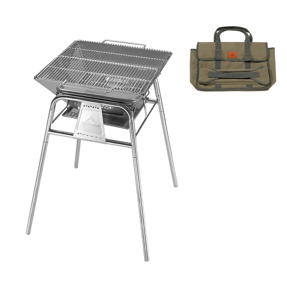 

Camping Picnic BBQ Standing Grill Table Outdoor Hiking Roast Bracket Stainless Steel Height Adjustable Barbecue Table