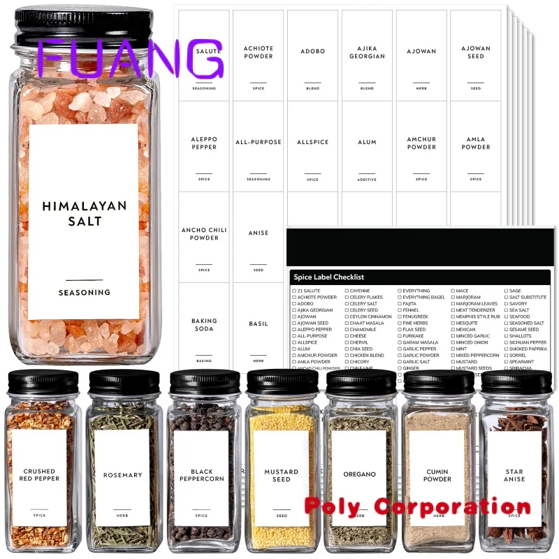 Kitchen Containers Pantry Minimalist Water Resistant White Label Spice Sticker, Square Rectangle Seasoning Spice Jar Labels-