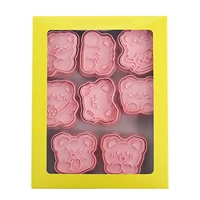 b3d cookie cutter mould 8 pieces cute cartoon bear biscuit cutter set for kid party diy embossing cutter with plunger stamp
