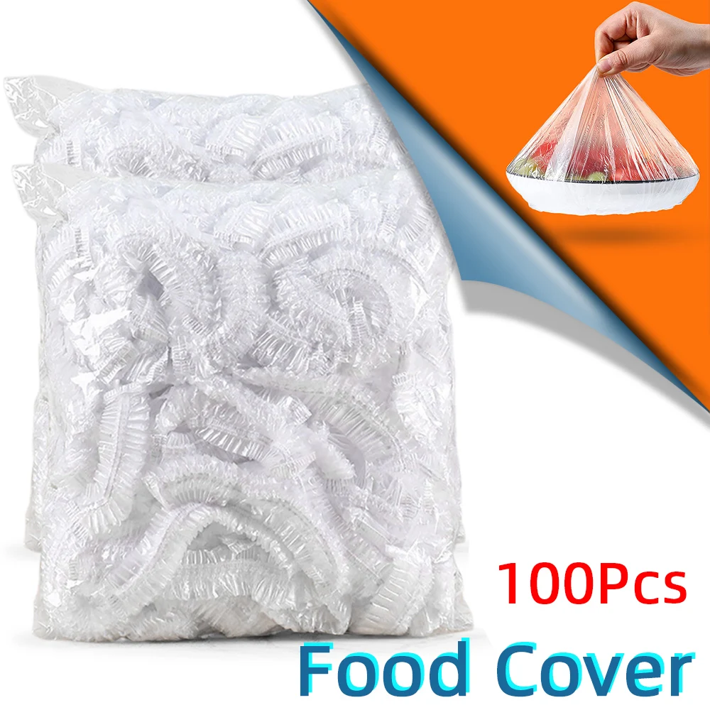 

Caps 100pcs Wrap Keeping Bowls Lids Plastic Saver Fruit For Kitchen Fresh Elastic Cups Bag Storage Food Disposable Food Cover