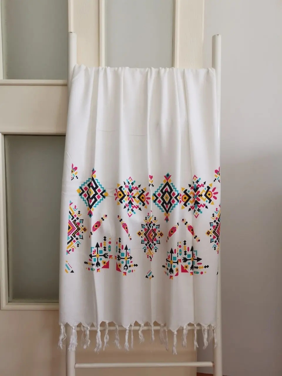 

Банное полотенце с бахромой с принтом пештемали, Пляжная сауна, спа 95x180 пештемальный белый