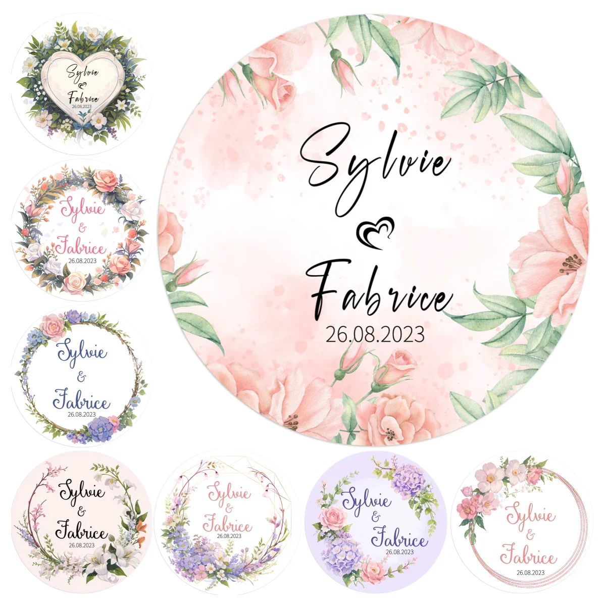 

100PCS Personalized Round Circle Label Stickers Custom Stickers for Wedding Bridal Shower Baptism Communion Bar Mitzvah Favors