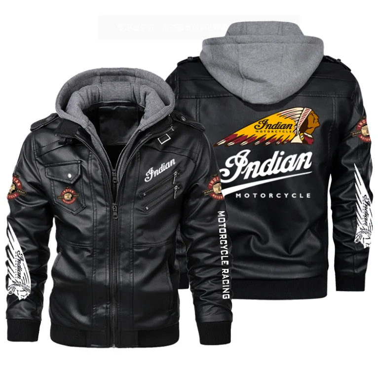 

Jaket Kulit Pria Logo Moto India Bomber Bar Jaket PU Motor Kasual Musim Gugur tel Kulit pesebd Motor Merek Pakaian Ukuran