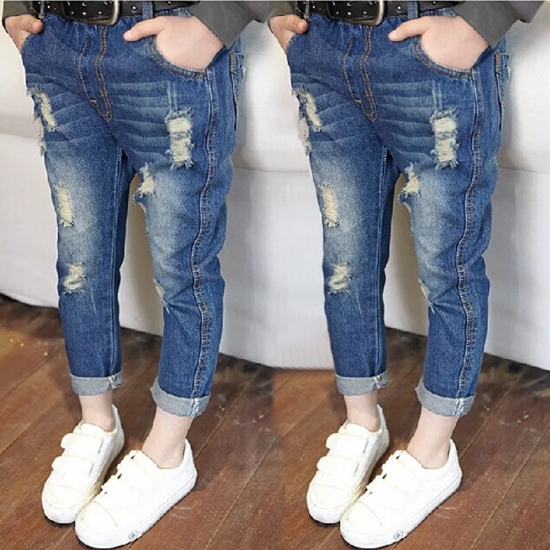 

Spring Spring and Autumn New Hole Jeans Girl Children Baby Old Pants Denim Pants Tide 2-7 8 10 Ages Jeans Girls Ripped Jeans