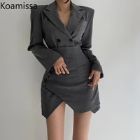 koamissa matching sets blazer and skirts women notched long sleeve solid blazerhigh waist mini skirt suits lady 2 piece outfits