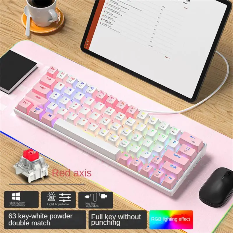 

63-key Double-play Game Keyboard Mini Gaming Mechanical Keyboard Mechanical Green Axis Red Axis Wired Electric Keyboard
