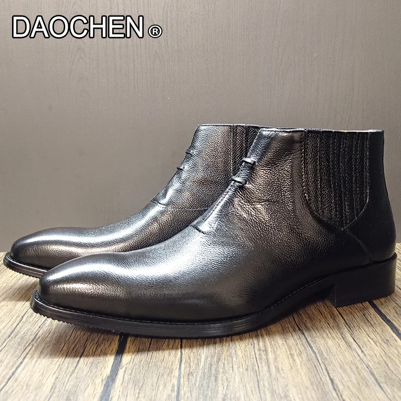 

LUXURY MEN ANKLE BOOTS SHOES BLACK BROWN MEN SHOES SLIP ON CHELSEA BOOTS REAL LEATHER MEN DRESS BOOTS WEDDING OFFICE MEN'S SHOES