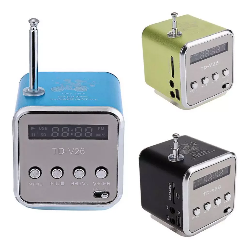

Aluminum Alloy TD-V26 Mini Speaker Portable Digital LCD Sound Micro SD/TF FM Radio Music Stereo Loudspeaker for Laptop