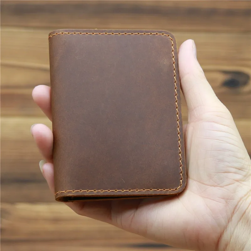 NEW Retro Crazy Horse Leather Cards Cases Mens Credit Card Holder Wallet Handmade Short Ultra Thin Slim Drivers License ID Cover