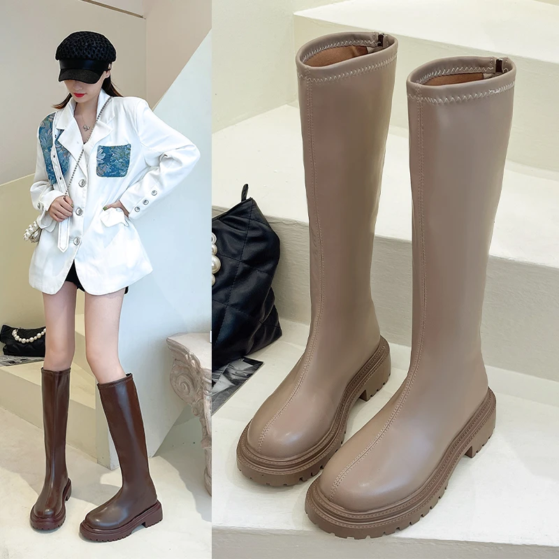 

Женские кроссовки 2022, модная дизайнерская обувь на платформе, на толстом каблуке, новинка, выше колена, римские однотонные на молнии, средни...