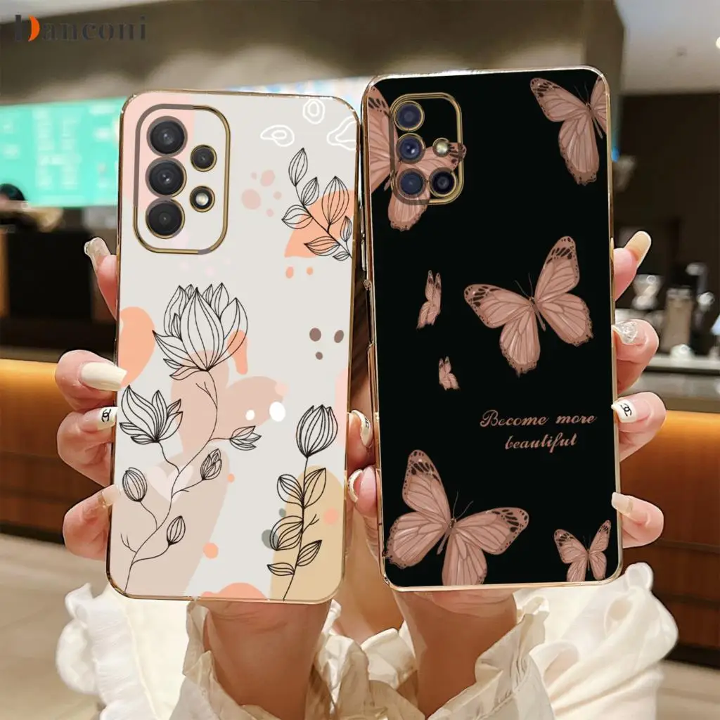 

Butterfly Square Electroplated Silicone Phone Case For Samsung Galaxy A53 A52 A52S A73 A33 A72 A32 4G 5G A51 A71 A12 A22 Cover