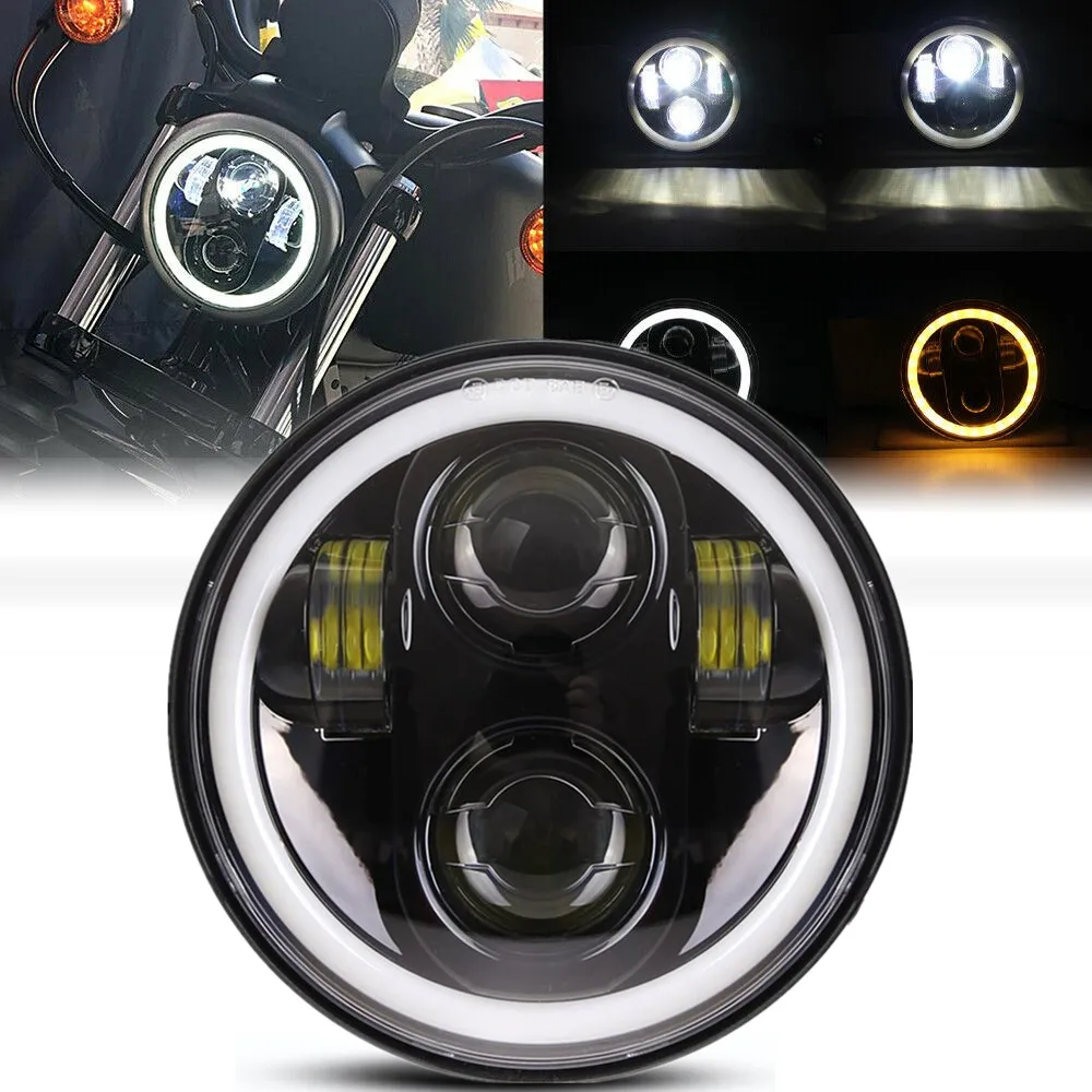

For Sportster Dyna Iron 883 5.75 inch LED Headlight Projector Halo Ring High Low Beam Motorcycle 5 3/4" DRL Turn Signal Headlamp