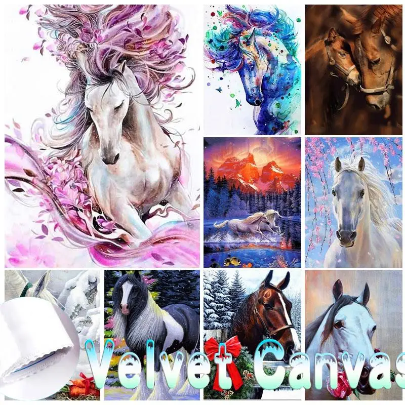 

Horse 5D Velvet Diamond Painting Kits Animal Picture Full Round Diamond Mosaic Embroidery Handicraft Cross Stitch Home Decor