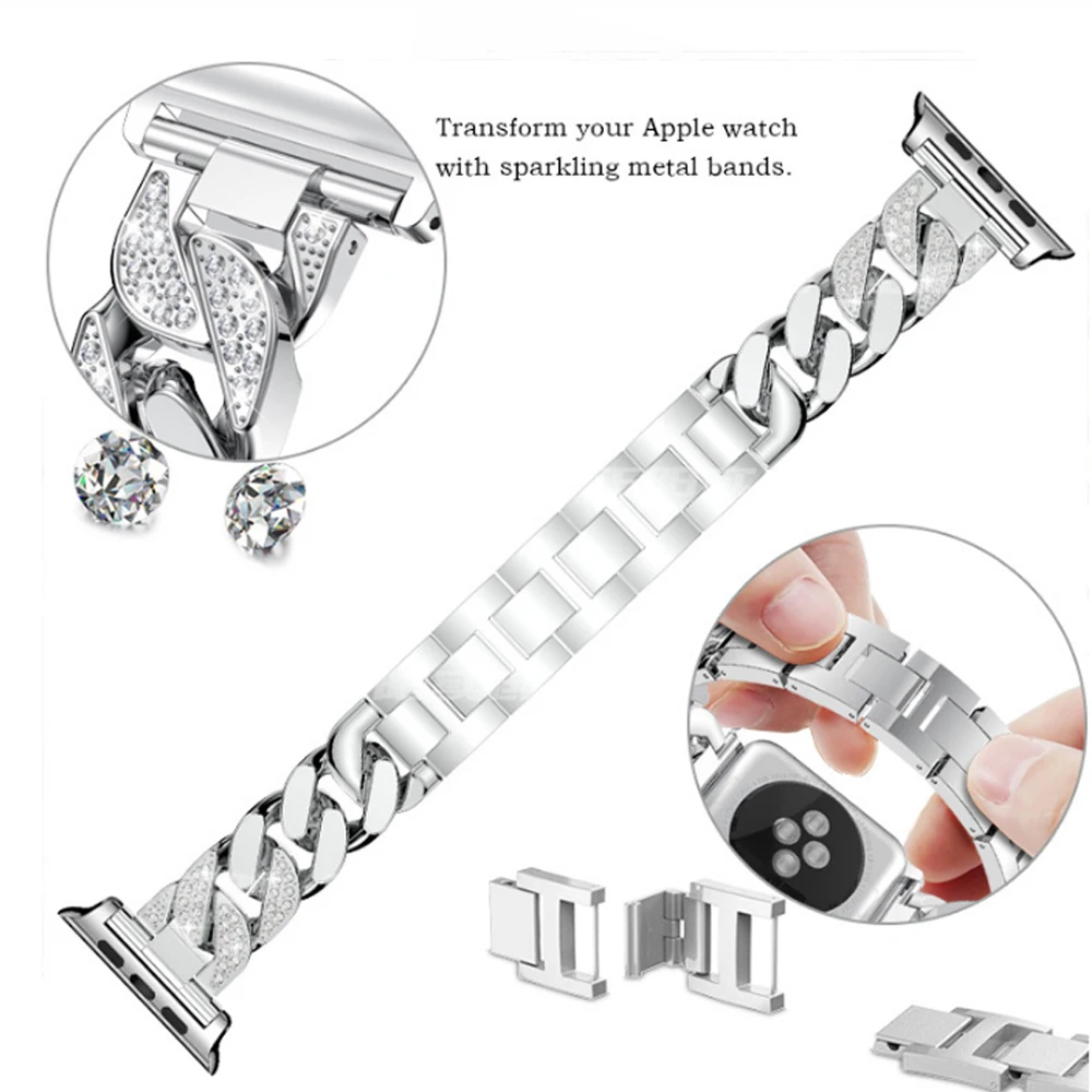 Фото Ремешок для часов RYB из нержавеющей стали для Apple Watch, легкий металлический ремешок для часов, крутые браслеты для девочек и женщин №5