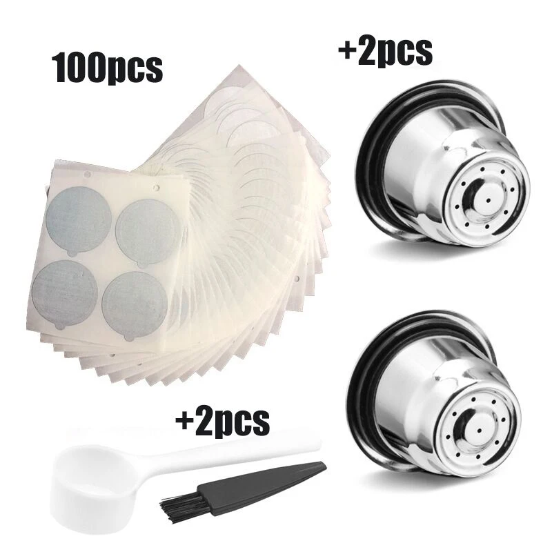 

Reusable Coffee Capsule For Nespresso Stainless Steel Filter With Foils Lid Espresso Pod Brush Spoon Home Coffeeware Set