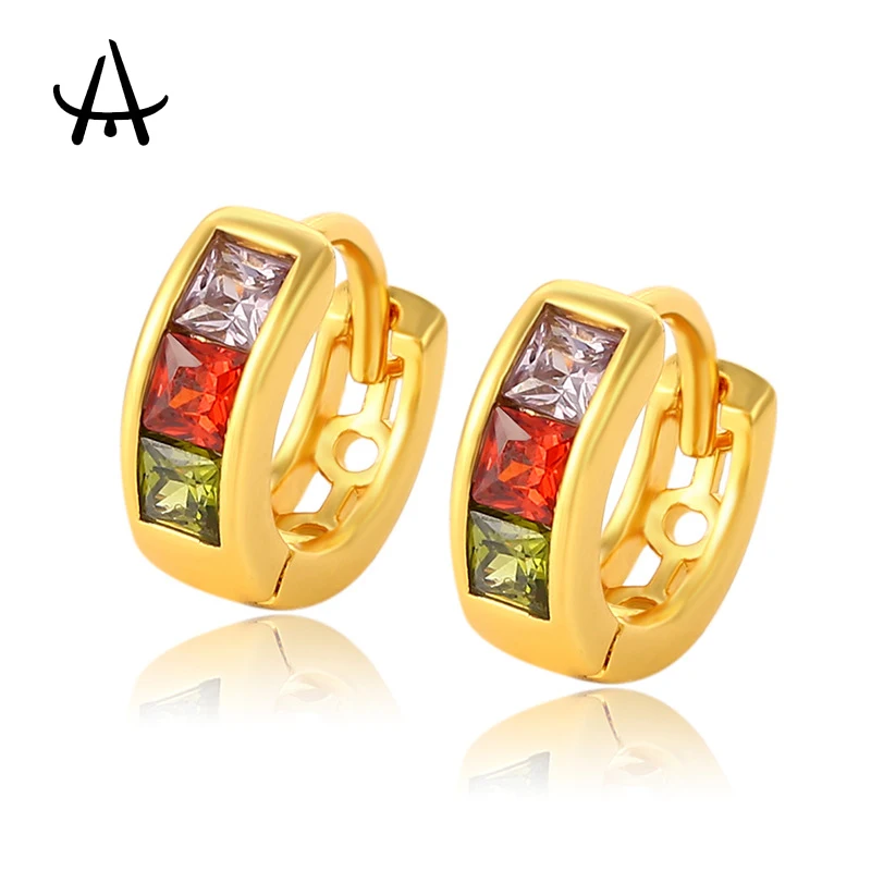 

Agsnilove Brass Alloy Hoop Earrings 24k Gold Plated Inlaid Simulation Gems Women's Earrings Environmental Jewelry for Lady