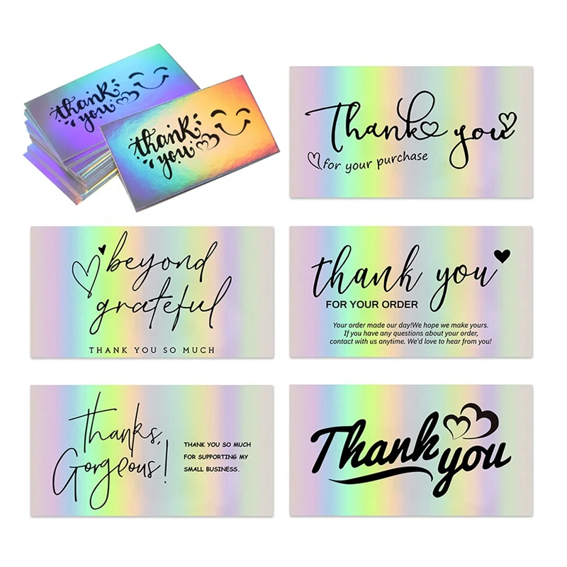 

300Pcs Thank You Cards Small Business,6 Styles Thank You For Supporting Cards Holographic Thanks Greeting Cards